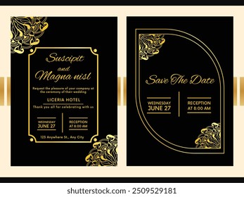 Save The Date elegant flower luxury Wedding card Invitation Template