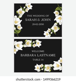 Save the date and escort card with jasmine flower decoration