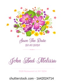 Save The Date flat vector postcard, invitation card template