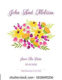 Save The Date flat vector postcard, invitation card template