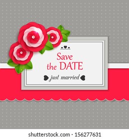 Save the date floral background. Paper style. Vector illustration.