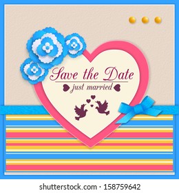 Save the date floral background with paper flowers. Vector illustration