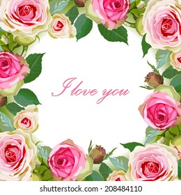 Save the date floral card. Wedding invitation. Border frame with flowers. Floral luxury ornamental pattern template for design.Vector illustration