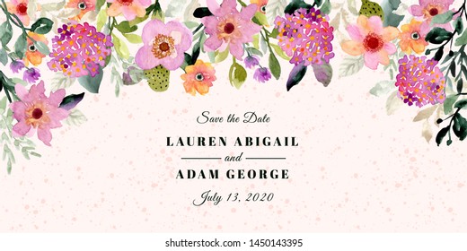 save the date with floral frame watercolor background