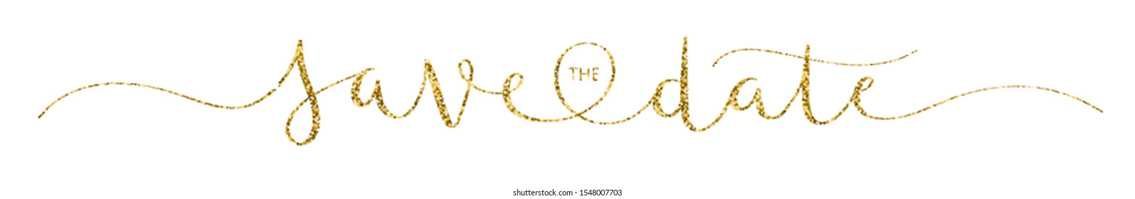 SAVE THE DATE gold glitter vector brush calligraphy banner with swashes