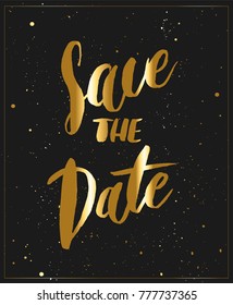 Save the date - gold  wedding  calligraphy invitation vector.
