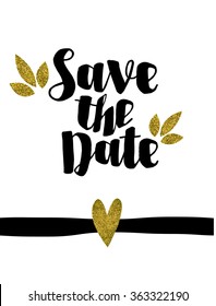 Save the date golden glitter wedding invitation template