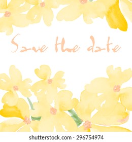 save the date greeting card with hand drawn watercolor flowers
