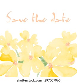 save the date greeting card with hand drawn watercolor flowers