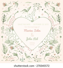 Save the Date and greetings cards. Hand drawn watercolour elements. Examples of cute and romantic styles. Vector images.