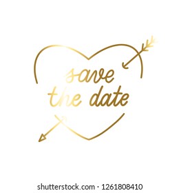 Save the date Hand Drawing gold Vector Lettering design.
