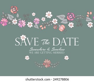 Save the date hand drawn cartoon wedding invitation. Vector illustration