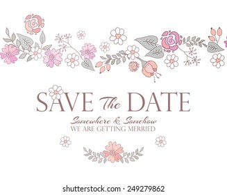 Save the date hand drawn cartoon wedding invitation. Vector illustration