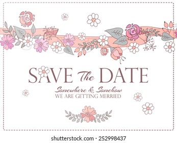 Save the date hand drawn cartoon wedding invitation. Vector illustration