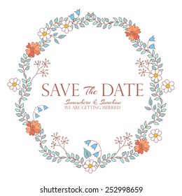 Save the date hand drawn cartoon wedding invitation. Vector illustration
