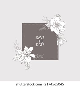 Save the date hand drawn floral frame