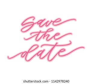Save The date hand drawn lettering. Modern brush calligraphy. Phrase for card or poster. Vector (EPS10) quote great for photo overlay. Ink illustration. Original hand lettering Save the Date.