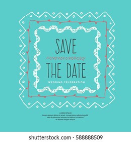 Save the Date. Hand drawn line border for Wedding invitations. Vintage vector drawing frames to your template. Illustration with brush and ink. Scribble design element