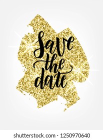 Save the date hand lettering postcard. Wedding phrase. Vector illustration. Modern brush calligraphy. Isolated on white background. 