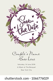 Save The Date hand lettering/ Wedding card template/ Flower arrangements vector art/ Invitation card design