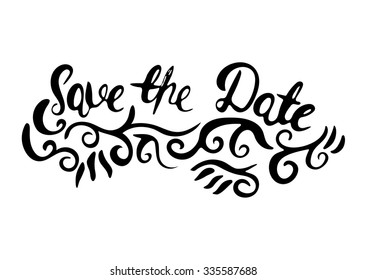 Save the date -  hand painted ink brush pen modern calligraphy.