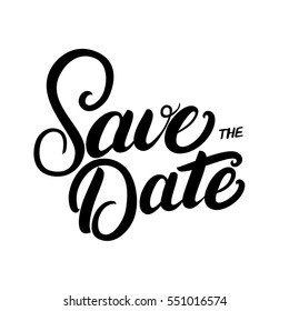 Save the date hand written lettering quote for wedding invitations card. Romantic text. Isolated on white background. Vector illustration.