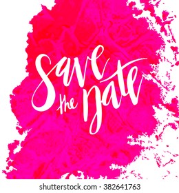 Save the date, hand-drawn labels for postcards design wedding invitations, photo overlays. Modern calligraphic handwritten background.