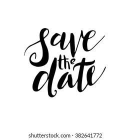 Save the date, hand-drawn labels for postcards design wedding invitations, photo overlays. Modern calligraphic handwritten background.