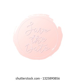 Save the date handwritten phrase, calligraphy font on pink background vector illustration