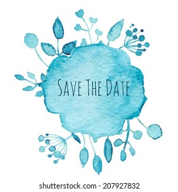 Save the date for holiday. Watercolor hand drawn wedding invitation. Vector image eps10