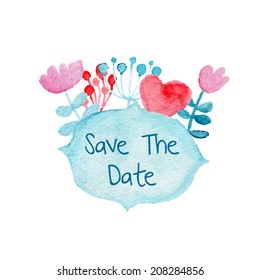 Save the date for holiday. Watercolor hand drawn wedding invitation. Vector image eps10