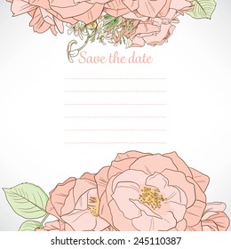 Save the Date horizontal rose design composition paper note template