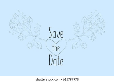 Save the date illustration, wedding day. Flat, doodle, flower arrangement of stylized roses.