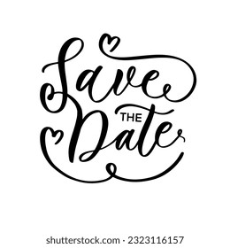 Save the date ink writing in modern calligraphy style. Text lettering for wedding card.