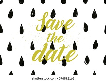 Save the date inscription. Greeting card with calligraphy. Hand drawn lettering design. Photo overlay. Typography for banner, poster or apparel design. Isolated vector element.