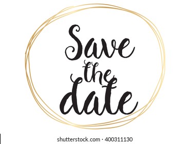 Save the date inscription. Greeting card with calligraphy. Hand drawn lettering design. Photo overlay. Typography for banner, poster or apparel design. Vector typography.