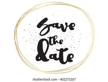 Save the date inscription. Greeting card with calligraphy. Hand drawn lettering design. Photo overlay. Typography for banner, poster or apparel design. Vector typography.