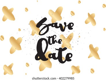 Save the date inscription. Greeting card with calligraphy. Hand drawn lettering design. Photo overlay. Typography for banner, poster or apparel design. Vector typography.