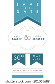 Save the date invitation blue ribbon theme