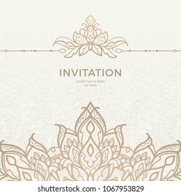 Save The Date invitation card design in henna tattoo style. Decorative mandala for print, poster,  cover, brochure, flyer, banner.