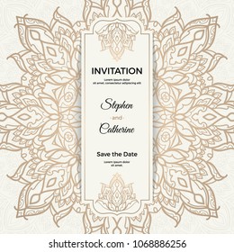 Guardar El diseño de la tarjeta de invitación de la fecha en estilo del tatuaje de henna. Mandala decorativo para impresión, cartel, cubierta, folleto, volante, Anuncio.