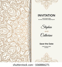 Save The Date invitation card design in henna tattoo style. Decorative mandala for print, poster,  cover, brochure, flyer, banner.