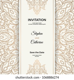 Save The Date invitation card design in henna tattoo style. Decorative mandala for print, poster,  cover, brochure, flyer, banner.