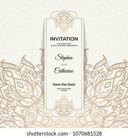 Save The Date invitation card design in henna tattoo style. Decorative mandala for print, poster,  cover, brochure, flyer, banner.