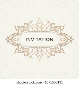 Save The Date invitation card design in henna tattoo style. Decorative mandala for print, poster,  cover, brochure, flyer, banner.