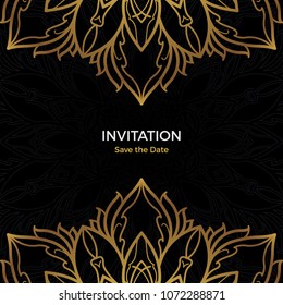 Save The Date invitation card design in henna tattoo style. Decorative mandala for print, poster,  cover, brochure, flyer, banner.