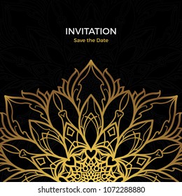 Save The Date invitation card design in henna tattoo style. Decorative mandala for print, poster,  cover, brochure, flyer, banner.