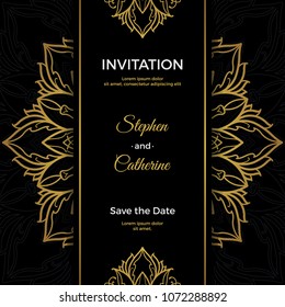 Save The Date invitation card design in henna tattoo style. Decorative mandala for print, poster,  cover, brochure, flyer, banner.