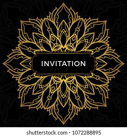 Save The Date invitation card design in henna tattoo style. Decorative mandala for print, poster,  cover, brochure, flyer, banner.