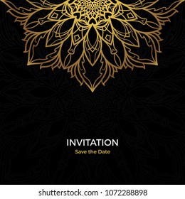 Save The Date invitation card design in henna tattoo style. Decorative mandala for print, poster,  cover, brochure, flyer, banner.